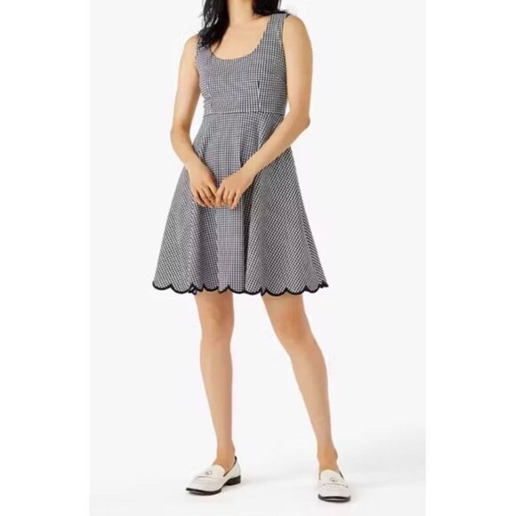 Kate Spade sz S Dress Gingham Fit & Flare Black White Classic Preppy Minimalist - Picture 2 of 7